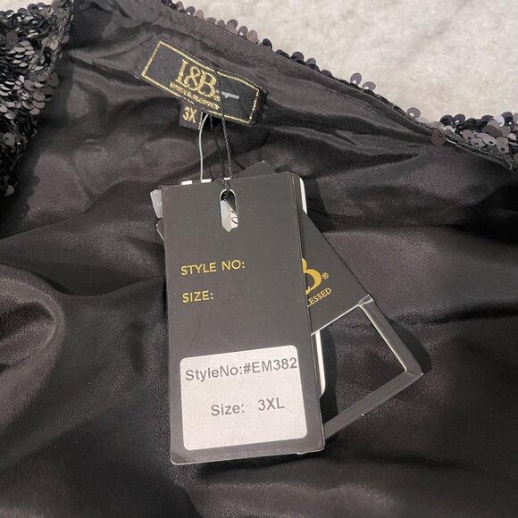 L&B Duster Womens 3XL Black Full Sequin Open Front Jacket Coat Lucky & Blessed - Picture 6 of 11